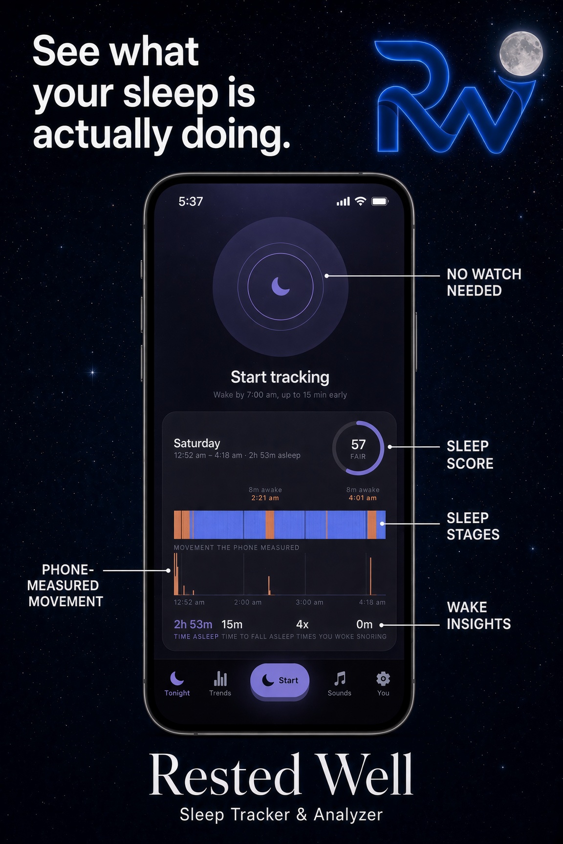 Rested Well sleep summary on iPhone